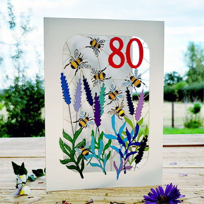 Age 80 Bee Design Birthday Card