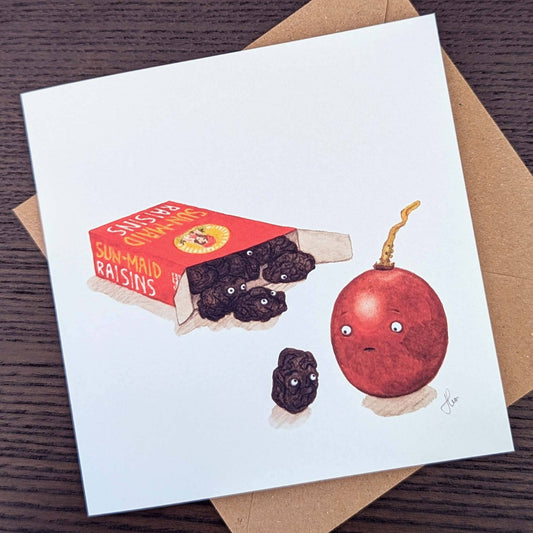 Fruity greeting card, Funny quirky Grape Card, Dark humour