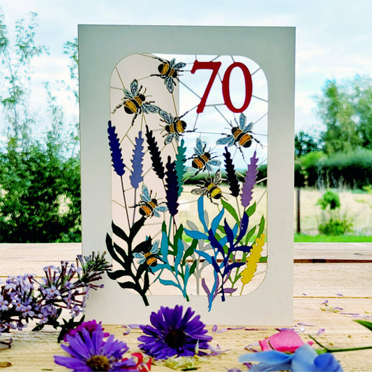 Age 70 Bee Design Birthday Card, 70TH Celebration