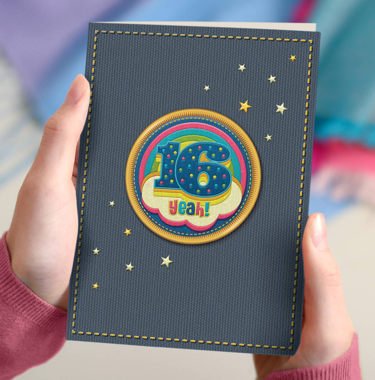 NAP286 16th rainbow birthday card, 16 yeah!