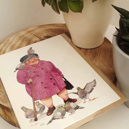Old lady and pigeons card, Funny Birthday card, Quirky card