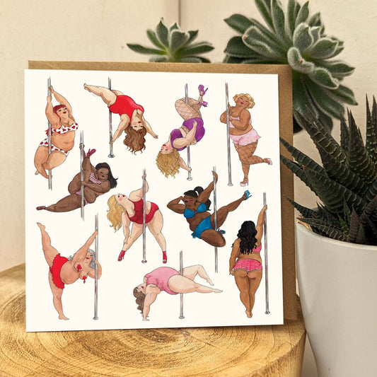 Pole dancing ladies greeting card, Sexy birthday card, 