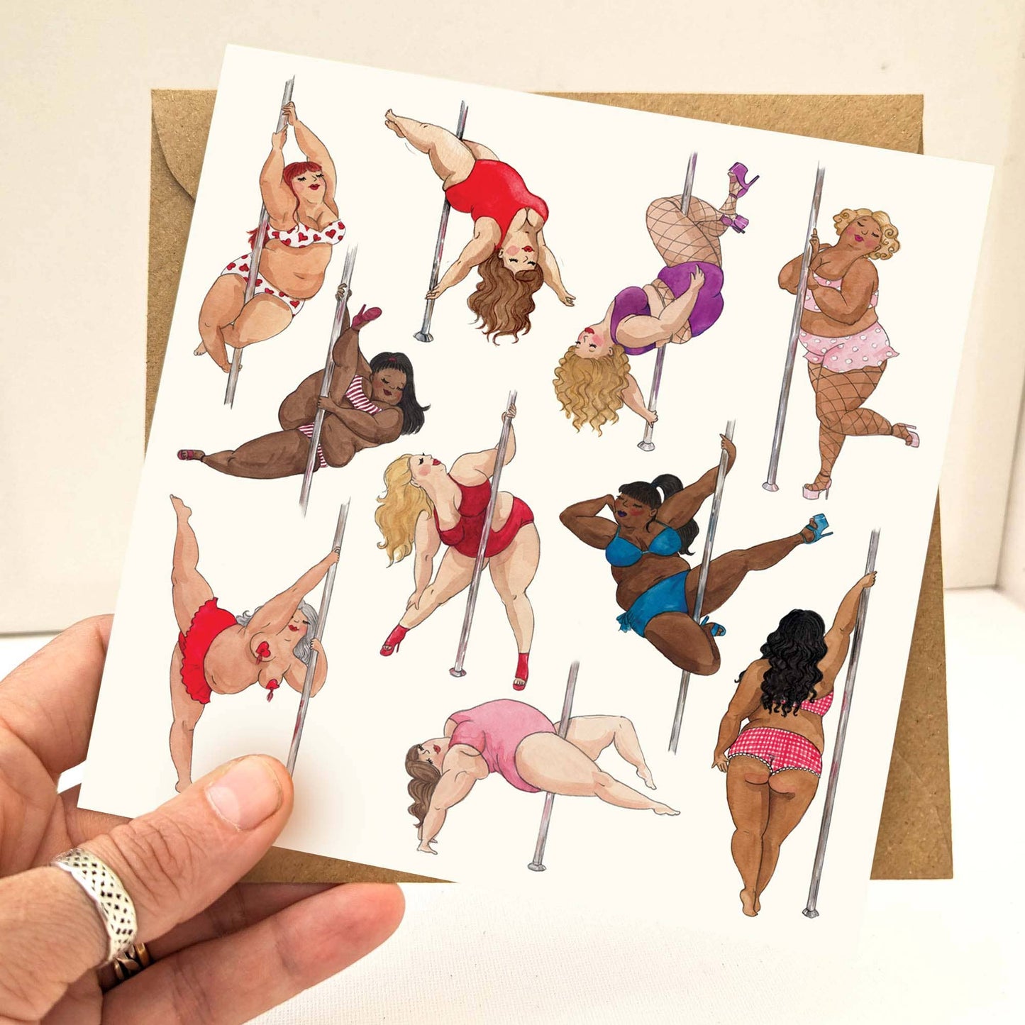 Pole dancing ladies greeting card, Sexy birthday card, 