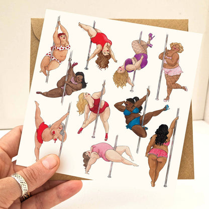 Pole dancing ladies greeting card, Sexy birthday card, 