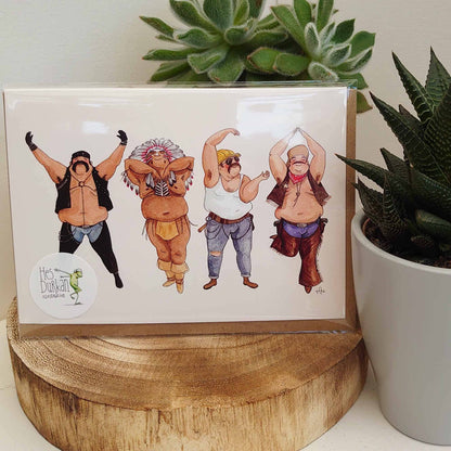 Disco dancing men, funny Birthday card, LGBTQ card,