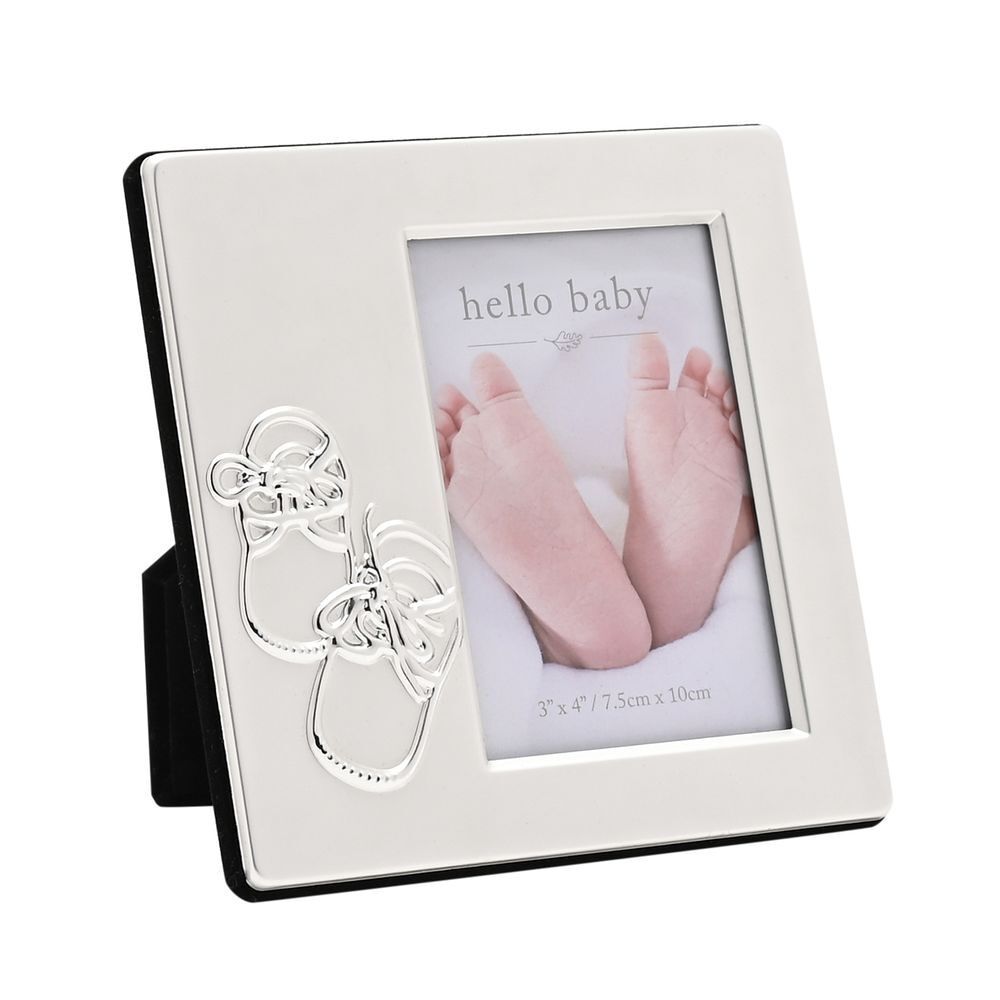 Hello Baby 2 Tone Silverplated Frame with Booties Icon 3" x 4"
