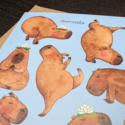 Yoga Capybara greeting card, Namaste card, Any occasion card
