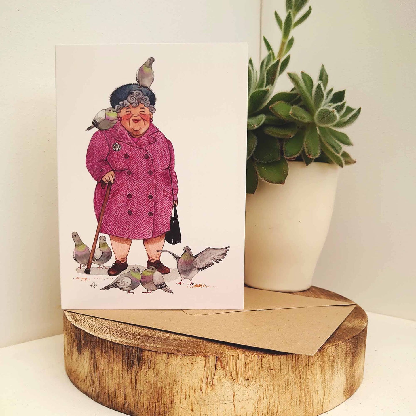 Old lady and pigeons card, Funny Birthday card, Quirky card