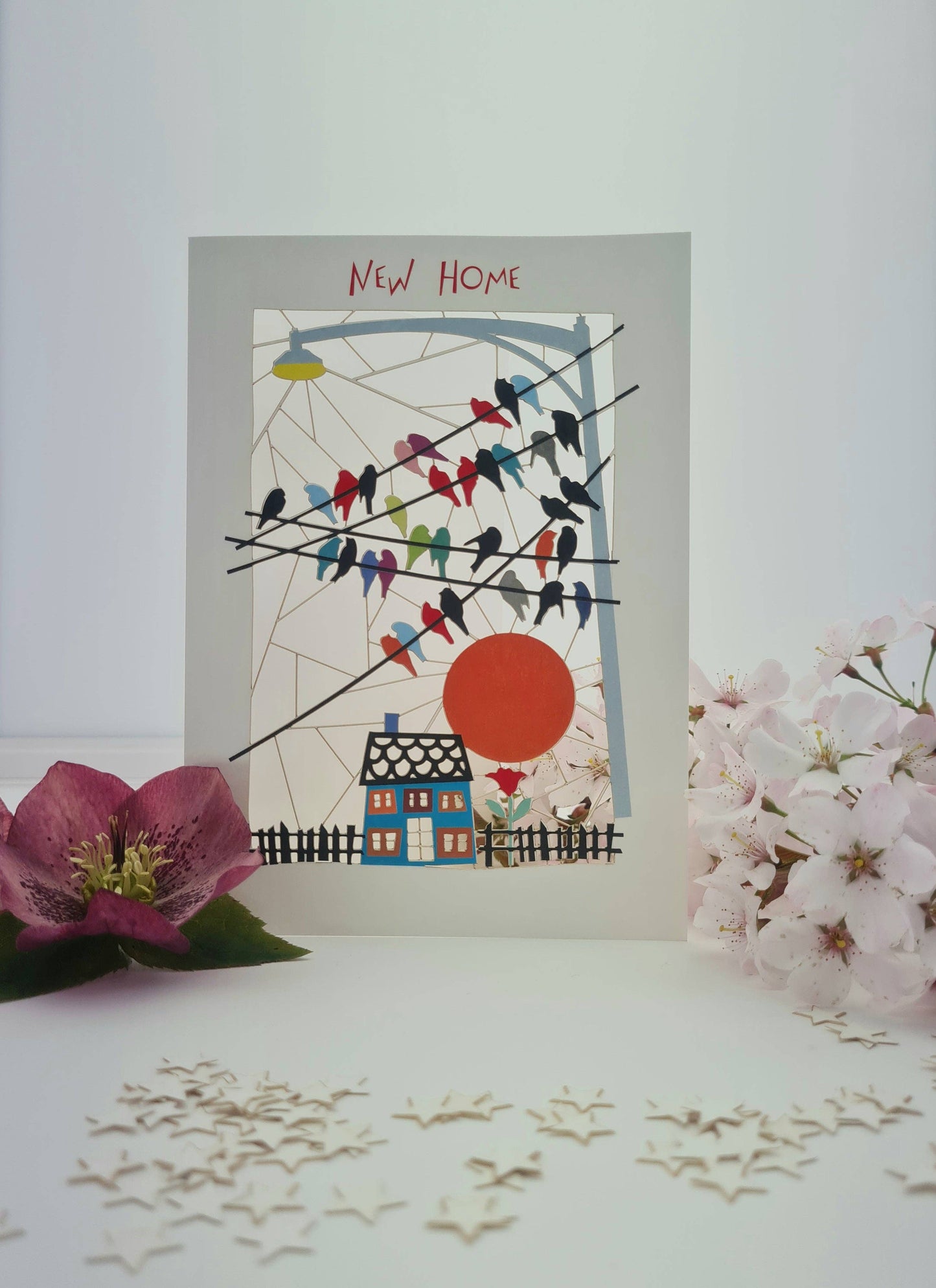 New Home Housewarming Card - House and Birds Design