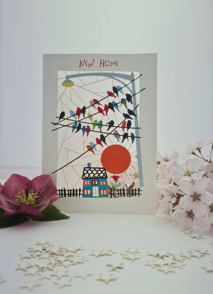 New Home Housewarming Card - House and Birds Design