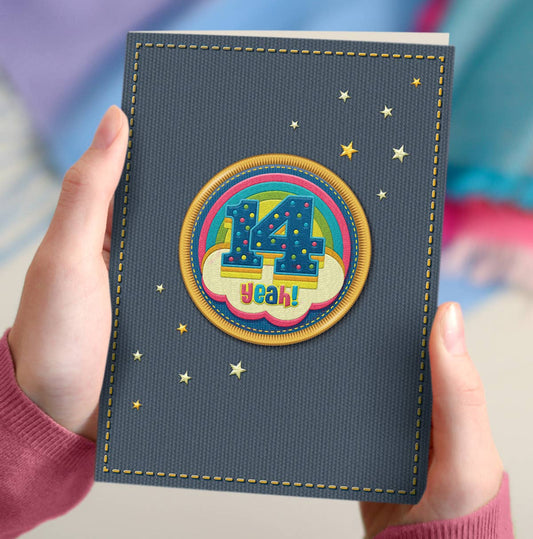 NAP284 14th rainbow birthday card, 14 yeah!