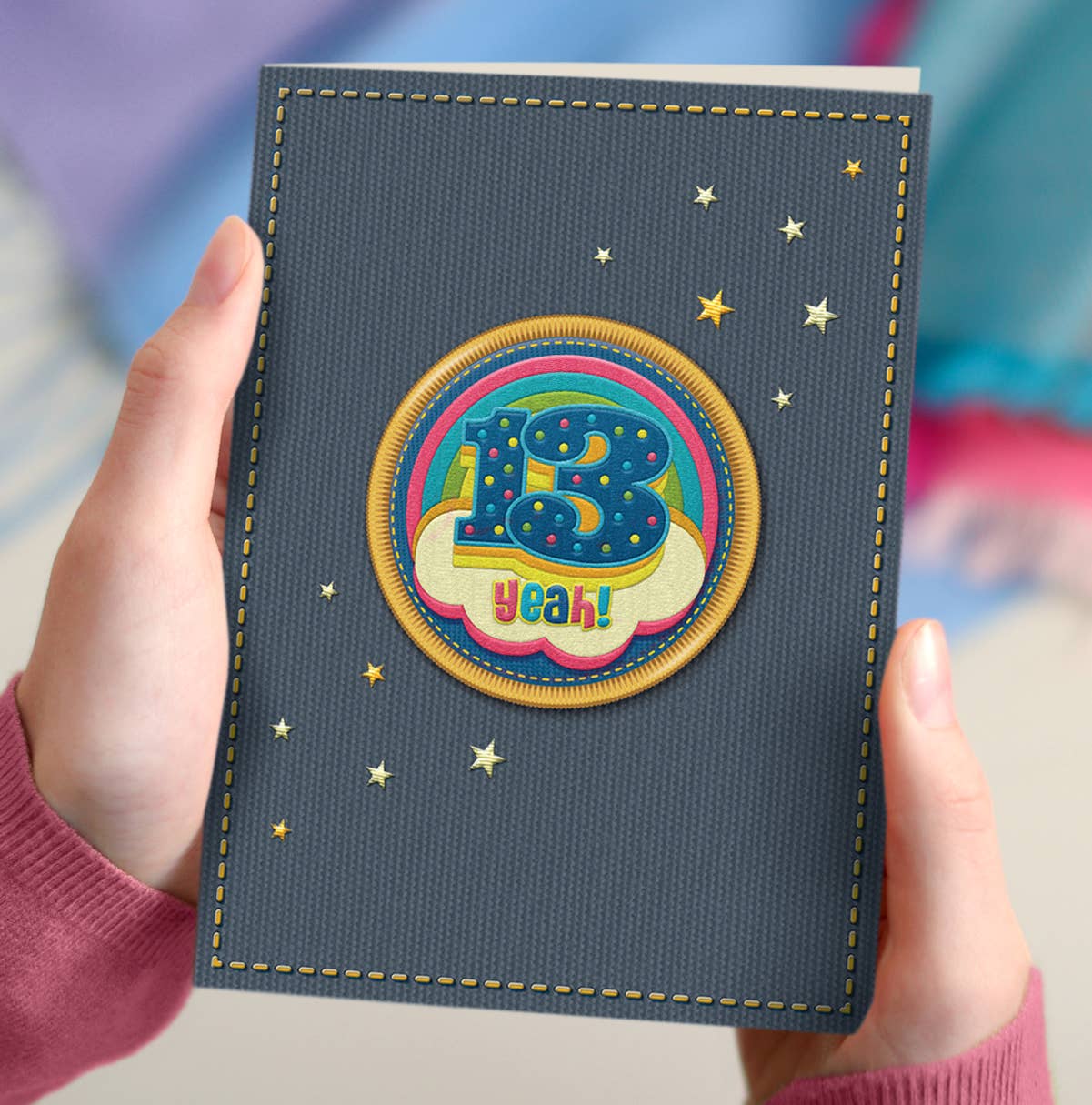 NAP283 13th rainbow birthday card, 13 yeah!