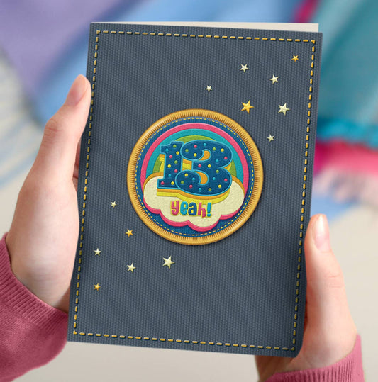 NAP283 13th rainbow birthday card, 13 yeah!