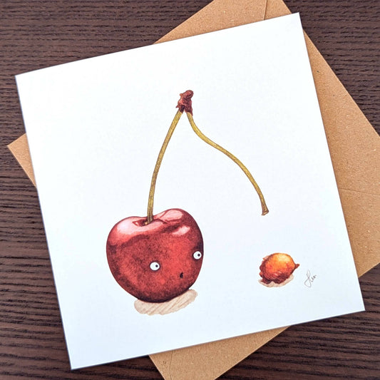 Fruity greeting card, Funny quirky Cherry Card, Dark humour