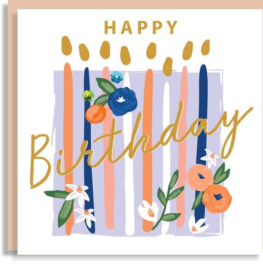 Birthday Candles and Blooms Hand-Finished Sequin Card