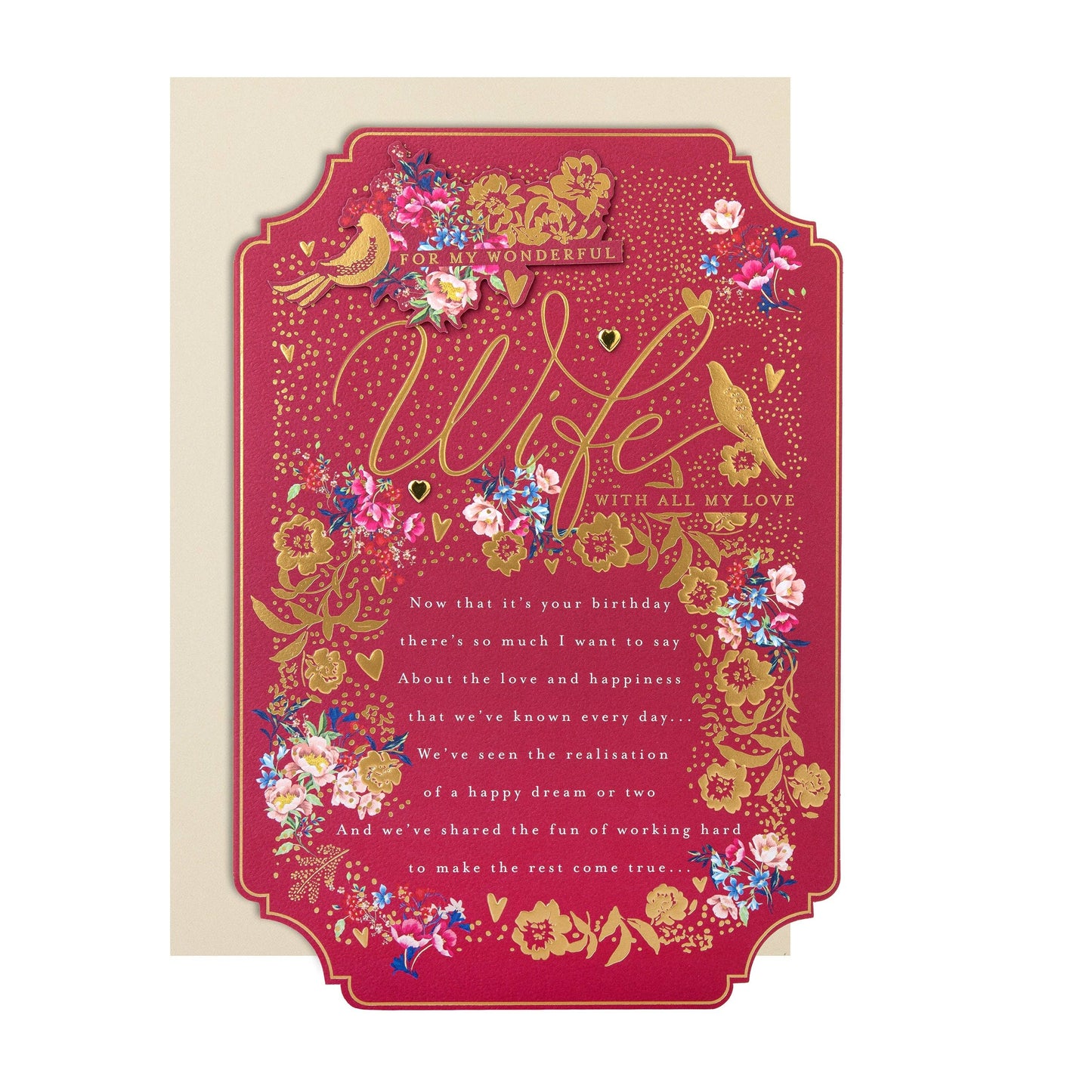 Birthday Card for Wife with Floral Design and Verse #4