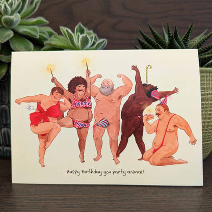 Funny Birthday men party animal card, Naughty Birthday card
