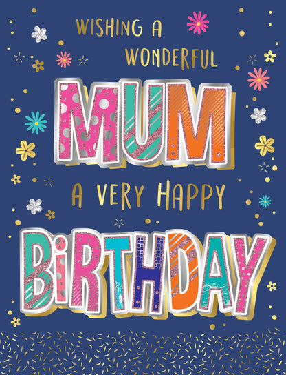 Birthday Card, Mum, Flowers On Navy
