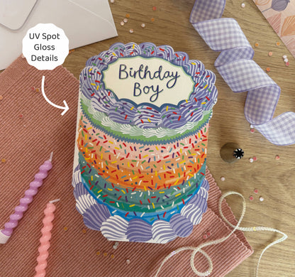 Birthday Boy - Birthday Cake Shaped Greeting Card