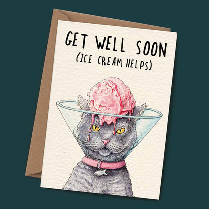 Cat Cone Card - Get Well Soon Card