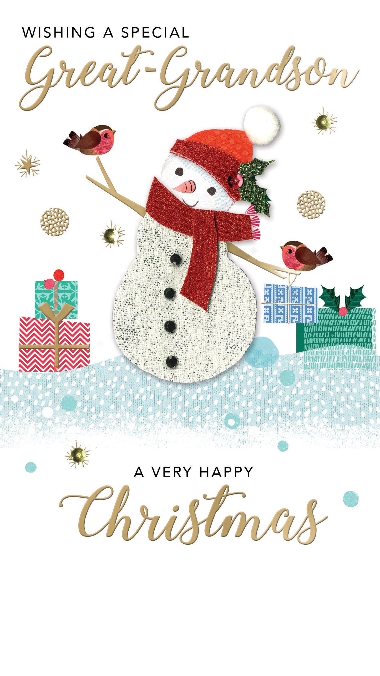 Great Grandson-Snowman-Christmas Card-Champagne-SecondNature