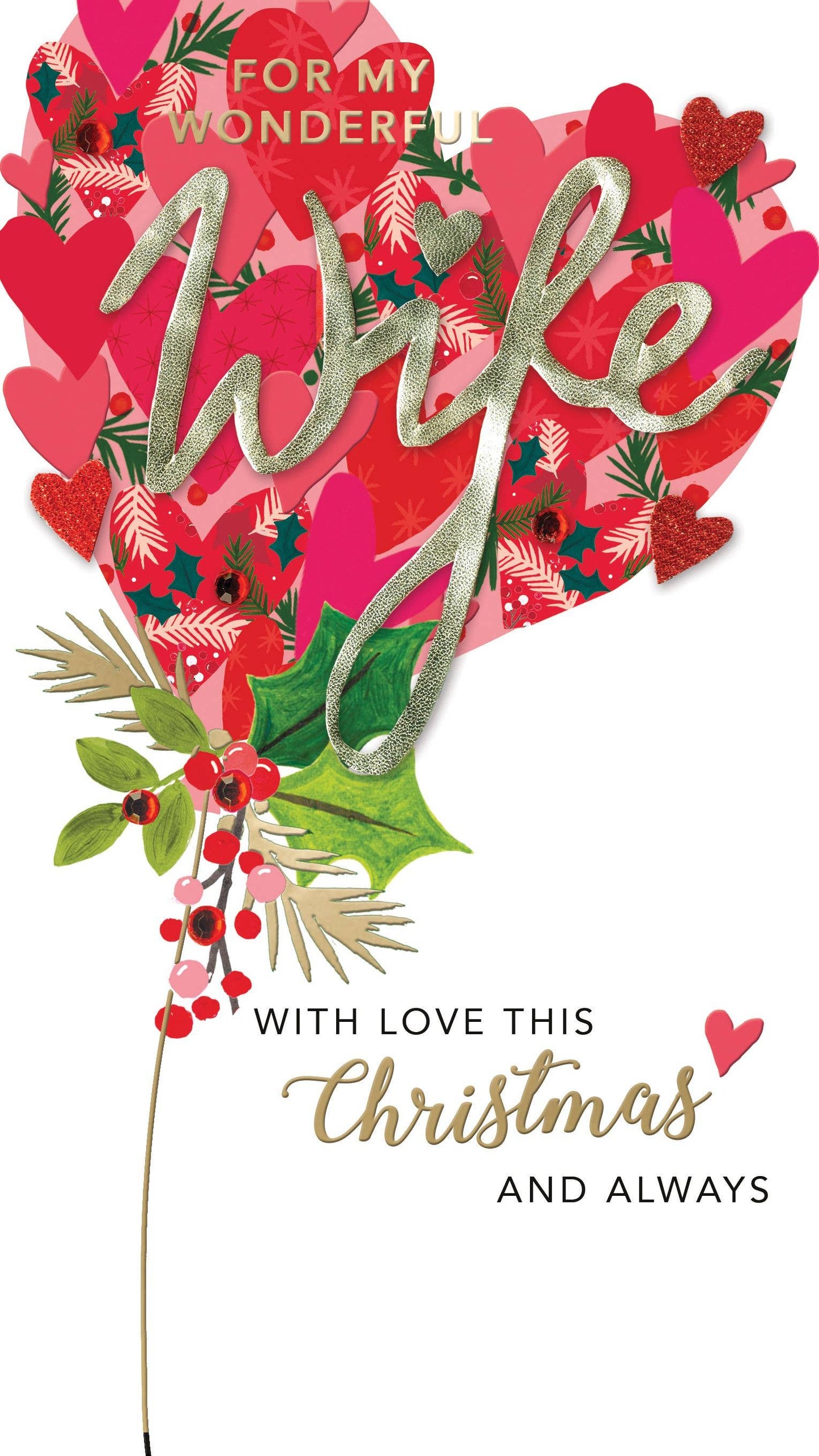Wife- Balloon Hearts- Christmas Card-Champagne-Second Nature