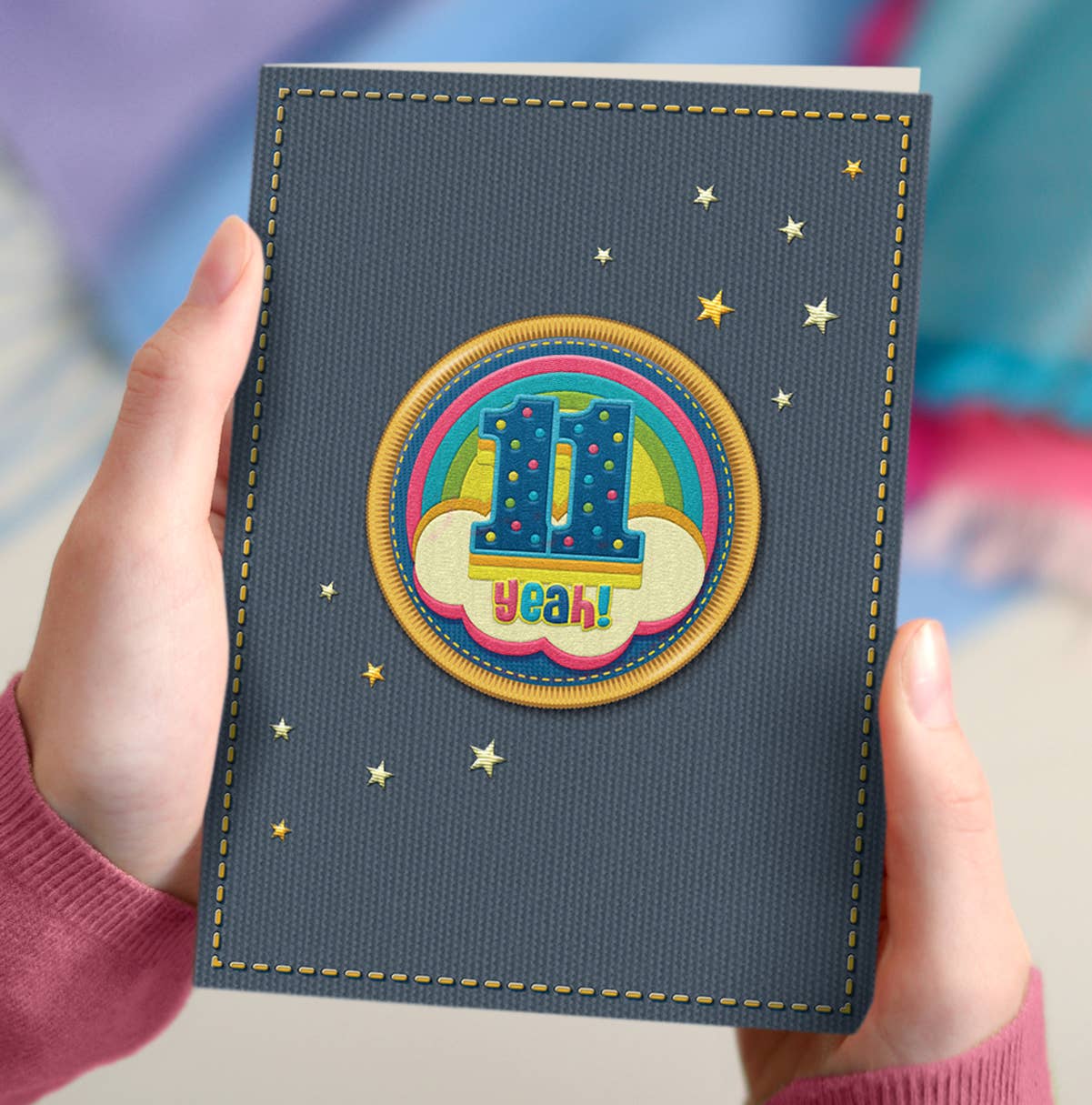 NAP281 11th rainbow birthday card, 11 yeah!