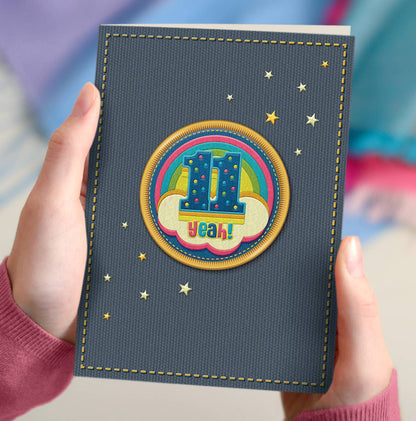 NAP281 11th rainbow birthday card, 11 yeah!