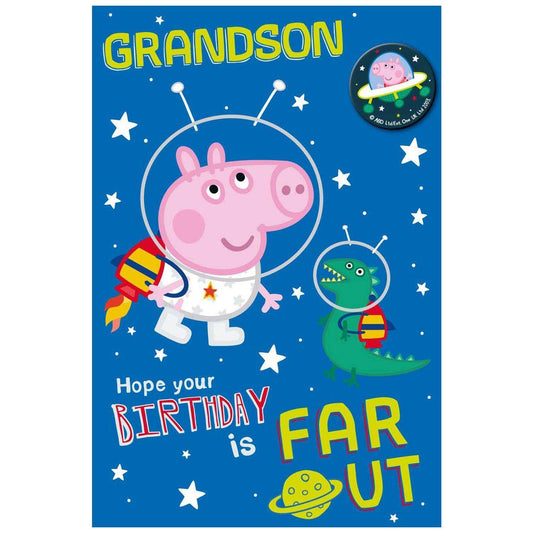 Peppa Pig Grandson Birthday Card & Badge