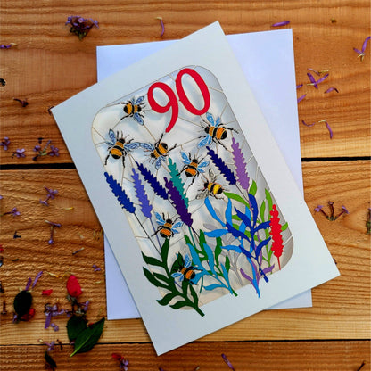 90TH Age Birthday Card, Bee Design