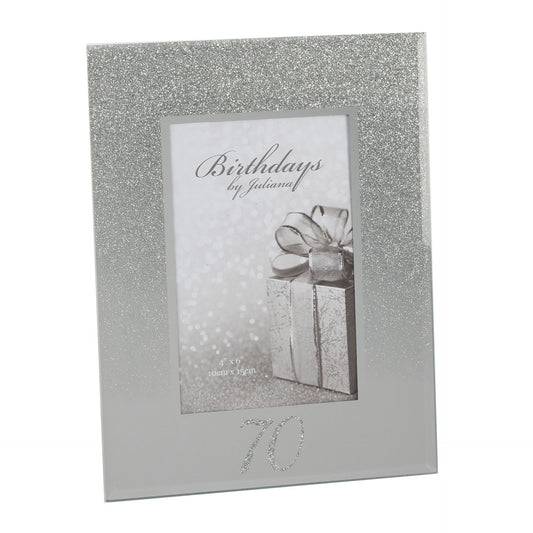 Birthdays by Juliana - Glitter Mirror Frame 4" x 6" - 70th