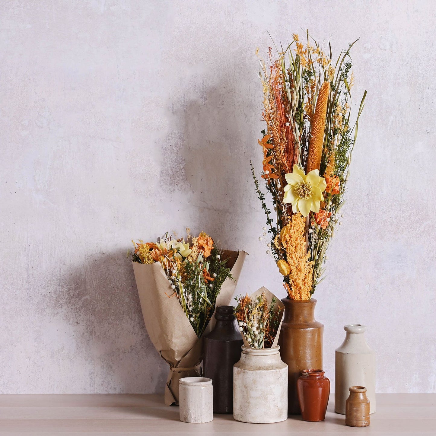 Hestia Dried Floral Bouquet 60cms - Orange