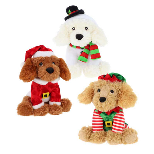 20cm Keeleco Cockapoo in Christmas Outfit 3 Asstd