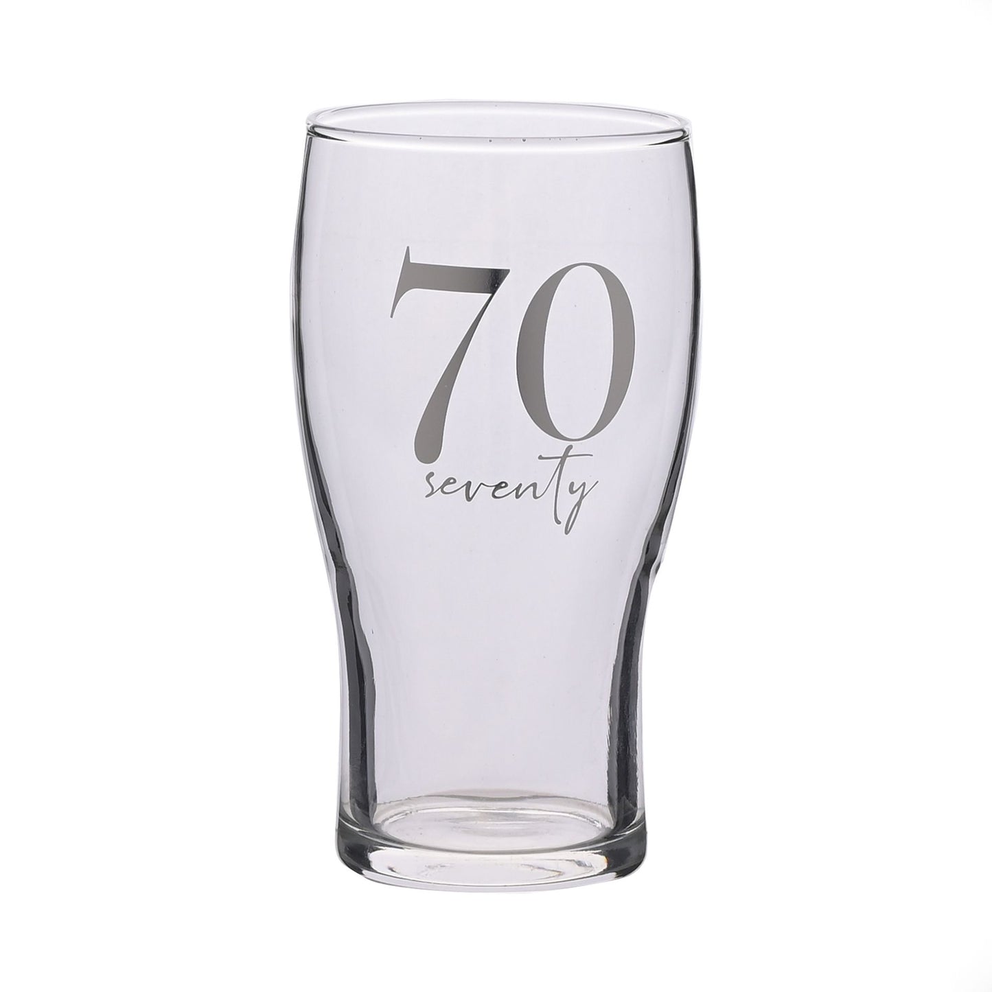 MILESTONES BEER GLASS 70TH BIRTHDAY