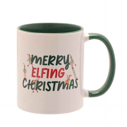 Green Handled Mug - Merry Elfing Christmas