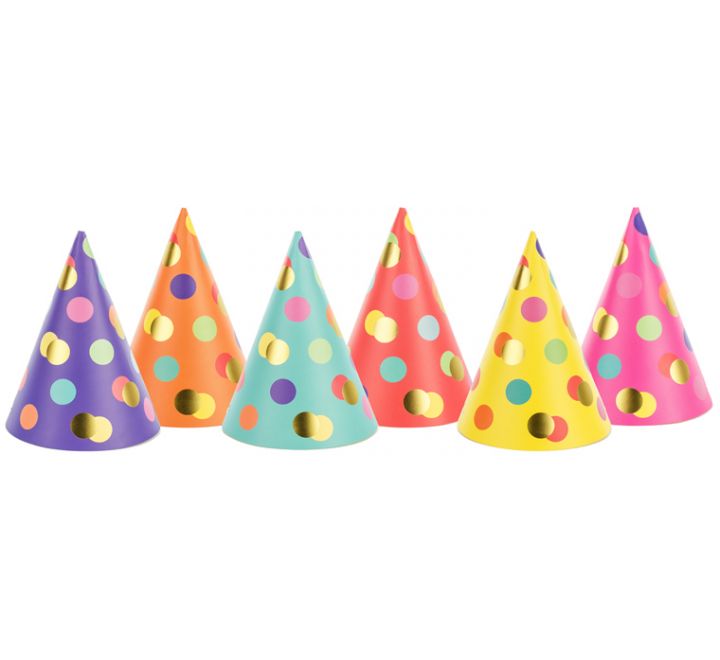 6PK 16CM POLKA DOTS PARTY HATS