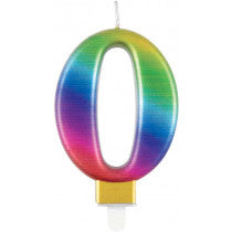 METALLIC RAINBOW NUMBER 0 BIRTHDAY CANDLE