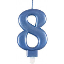 METALLIC BLUE NUMBER 8 BIRTHDAY CANDLE
