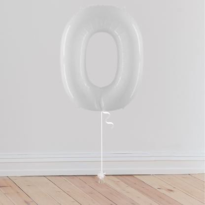 <b> ONLINE EXCLUSIVE </b> <br>Giant White Number Balloon <br>(Inflated with Helium & Weight Included)