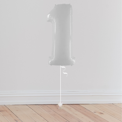 <b> ONLINE EXCLUSIVE </b> <br>Giant White Number Balloon <br>(Inflated with Helium & Weight Included)