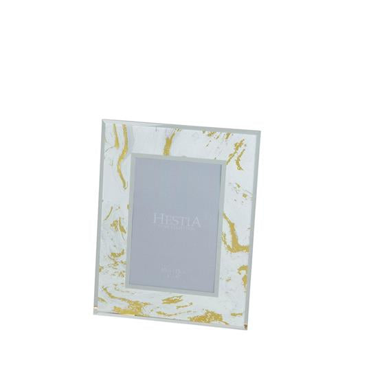 4" x 6" - HESTIA® Marbled Glass Photo Frame - White & Gold