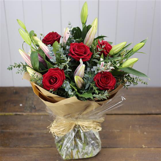 Oriental Lilly & Red Rose Bouquet