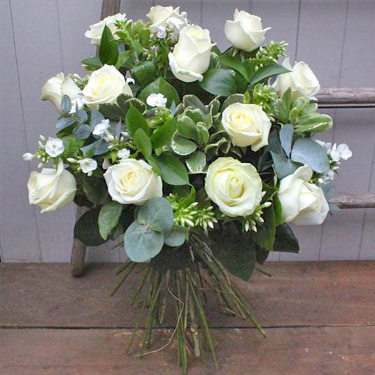 Luxe White Roses Hand-Tied Bouquet.