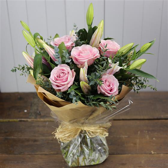 Oriental Lilly & Pink Rose Bouquet