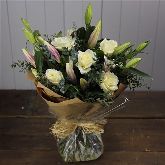 Oriental Lilly & White Rose Bouquet
