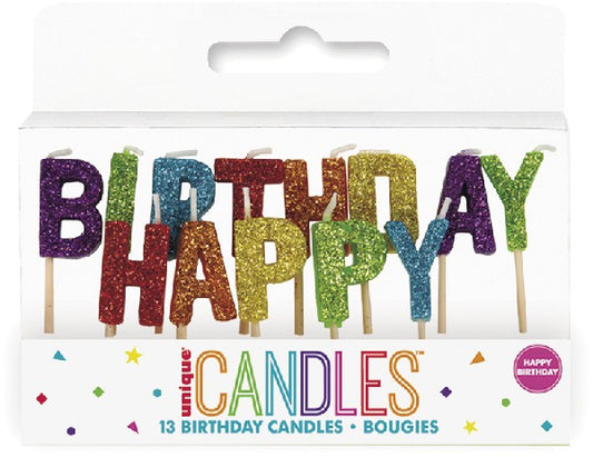 RAINBOW GLITTER HAPPY BIRTHDAY PICK CANDLES