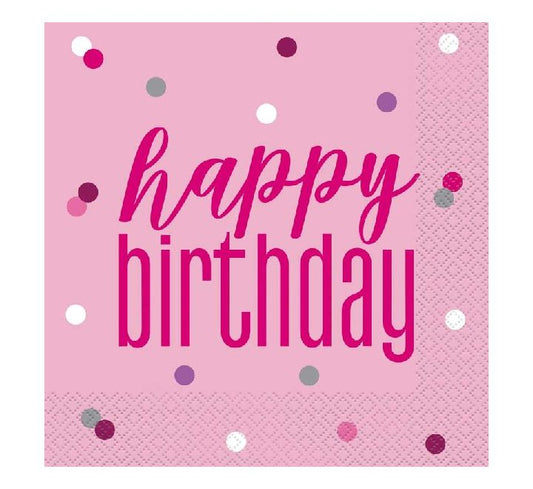 Glitz Pink Happy Birthday Napkins