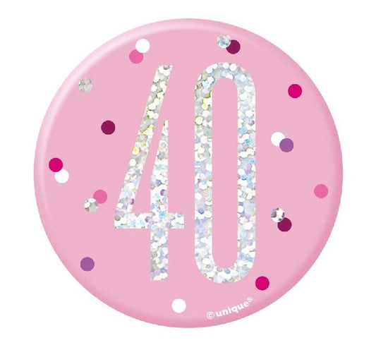 3IN PINK GLITZ 40 BADGE