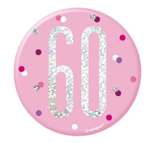 3IN PINK GLITZ 60 BADGE