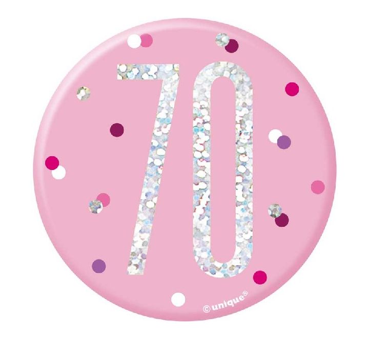 3IN PINK GLITZ 70 BADGE